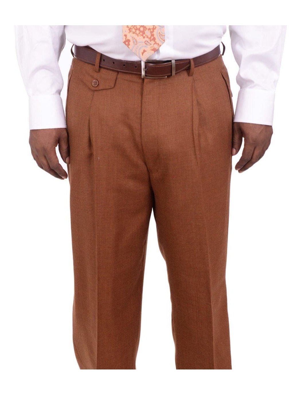 Men's Classic Fit Rust Brown Check 3-Piece Wool Suit Peak Lapels