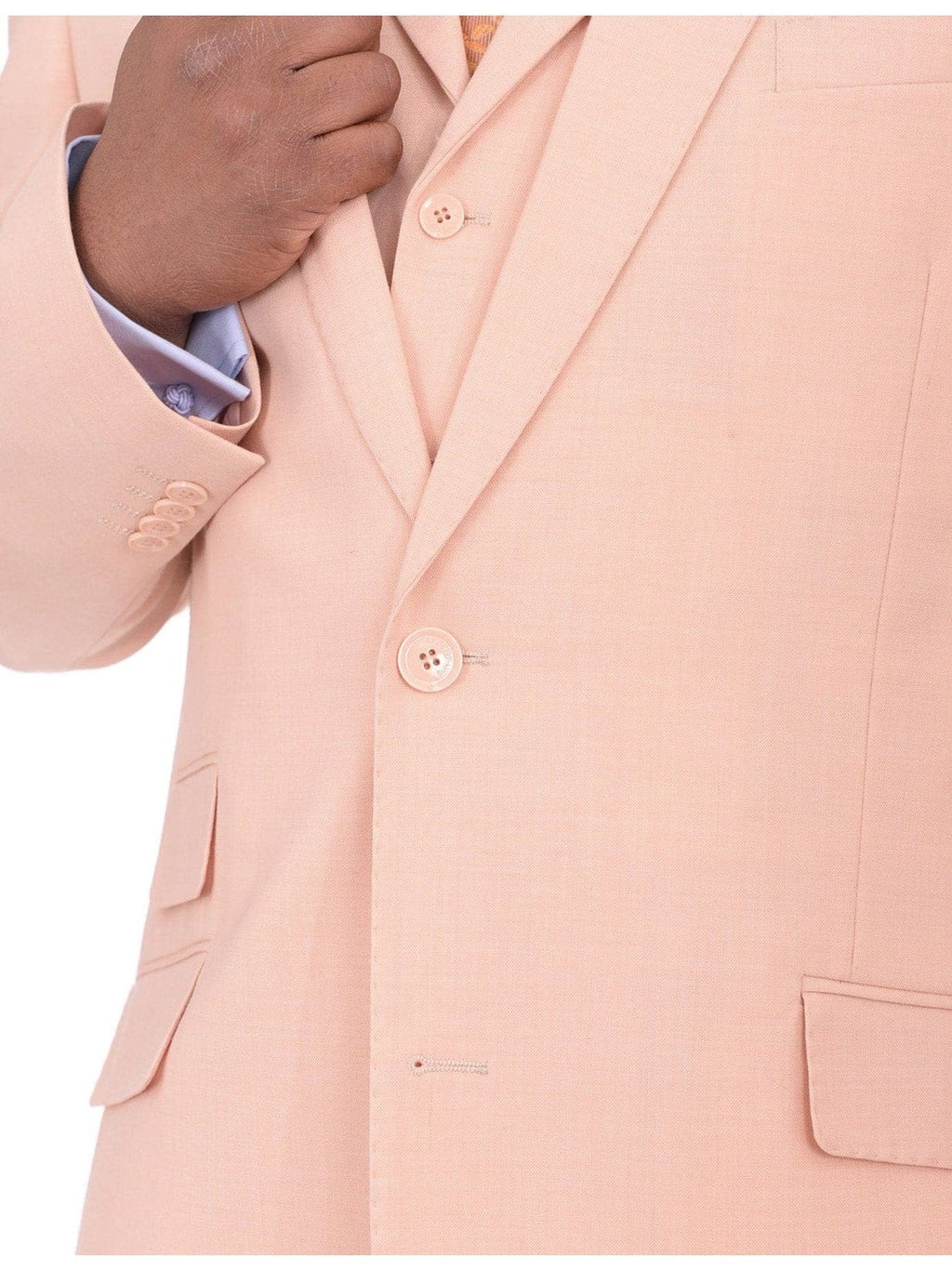 Men's Solid Peach 3-Piece Wool Suit Peak Lapels