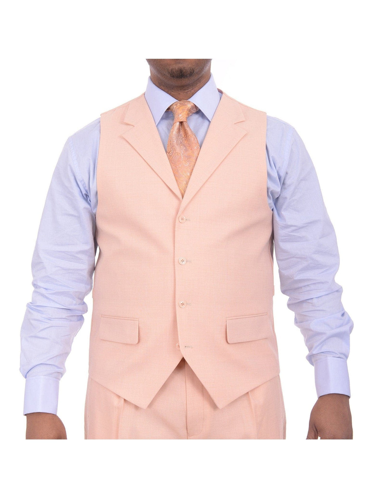 Men's Solid Peach 3-Piece Wool Suit Peak Lapels