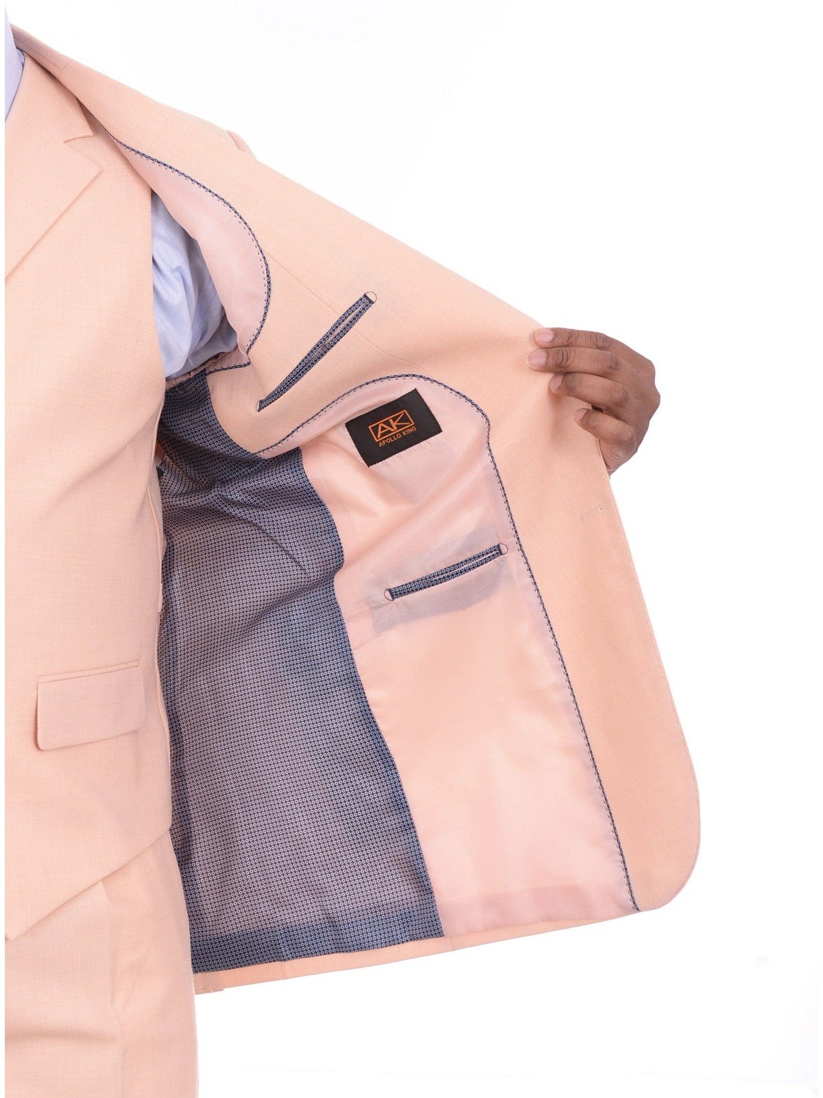 Men's Solid Peach 3-Piece Wool Suit Peak Lapels