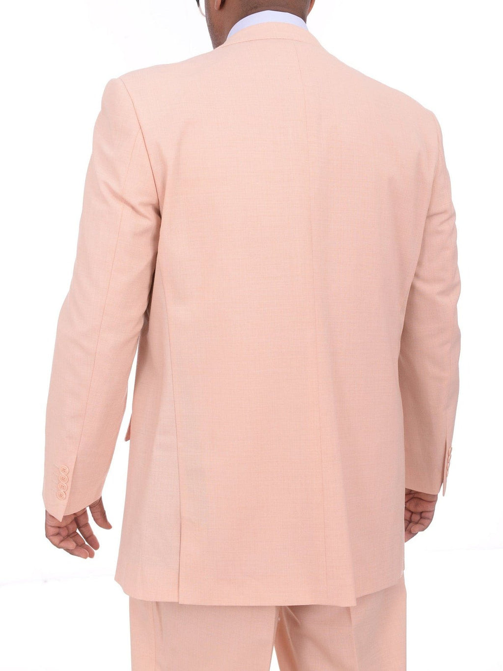 Men's Solid Peach 3-Piece Wool Suit Peak Lapels