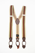 Men's Suspenders Beige Green And Red Stripes