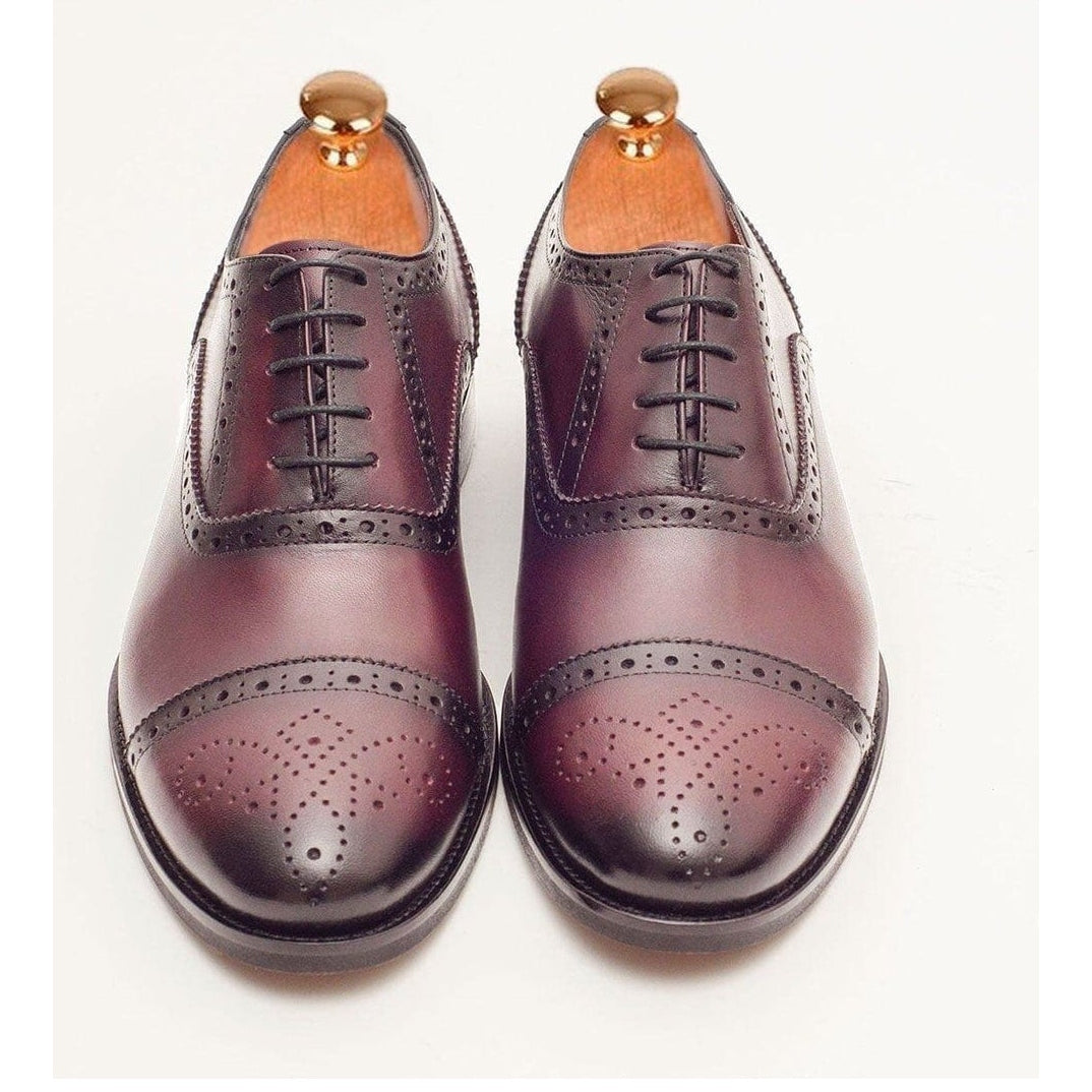 Men's Burgundy Oxford Lace Up Leather Dress Shoes