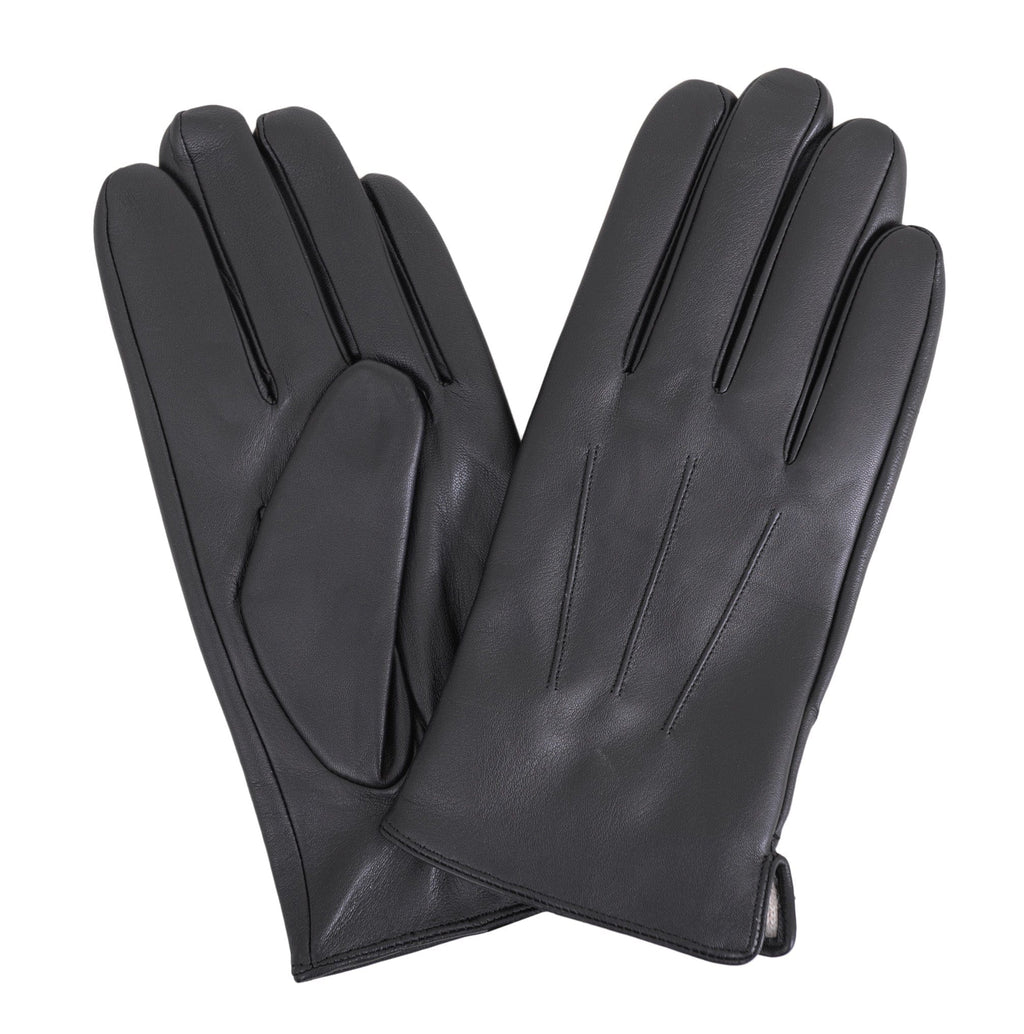 Men's Solid Black Touch Screen Leather Gloves