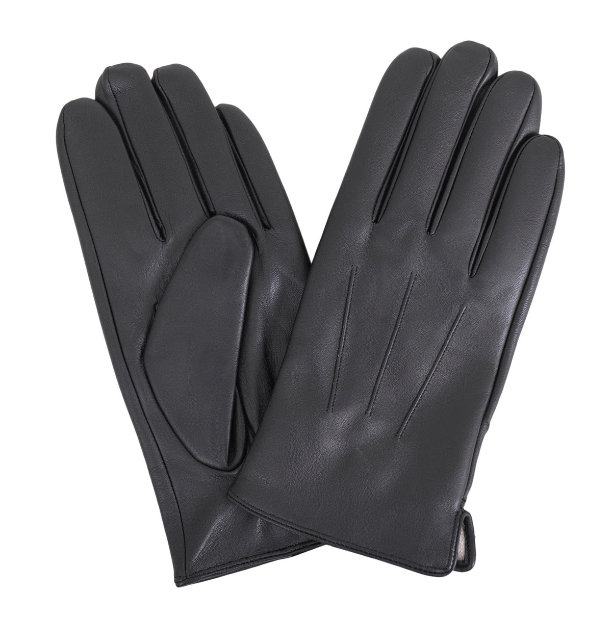 Men's Solid Black Touch Screen Leather Gloves