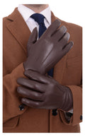 Men's Solid Brown Touch Screen Leather Gloves