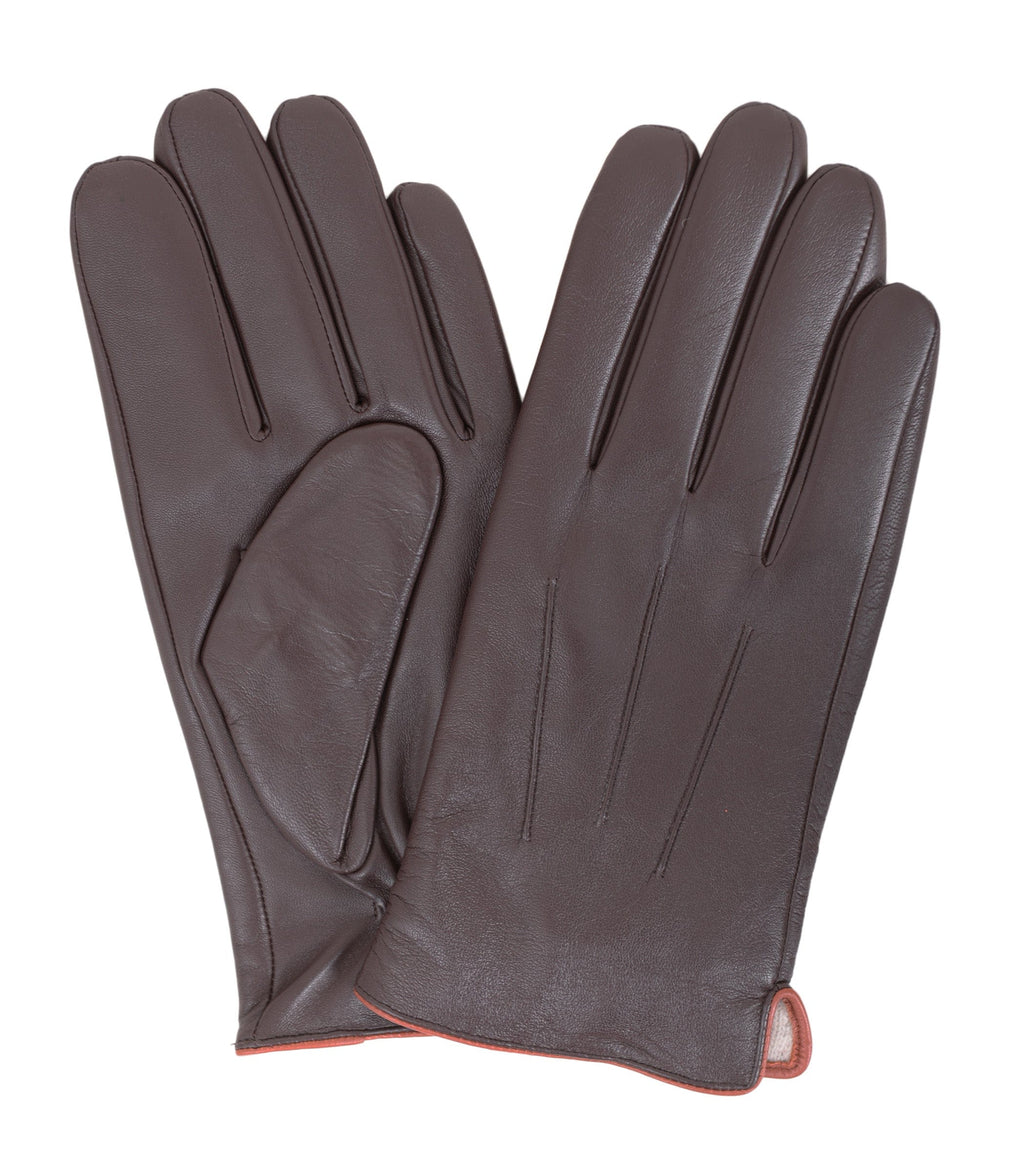 Men's Solid Brown Touch Screen Leather Gloves