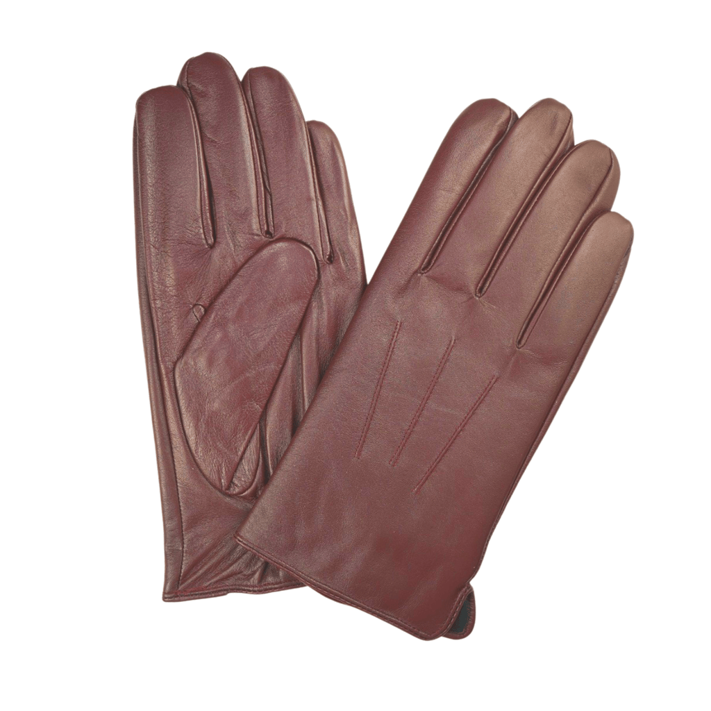 Men's Solid Burgundy Touch Screen Leather Gloves