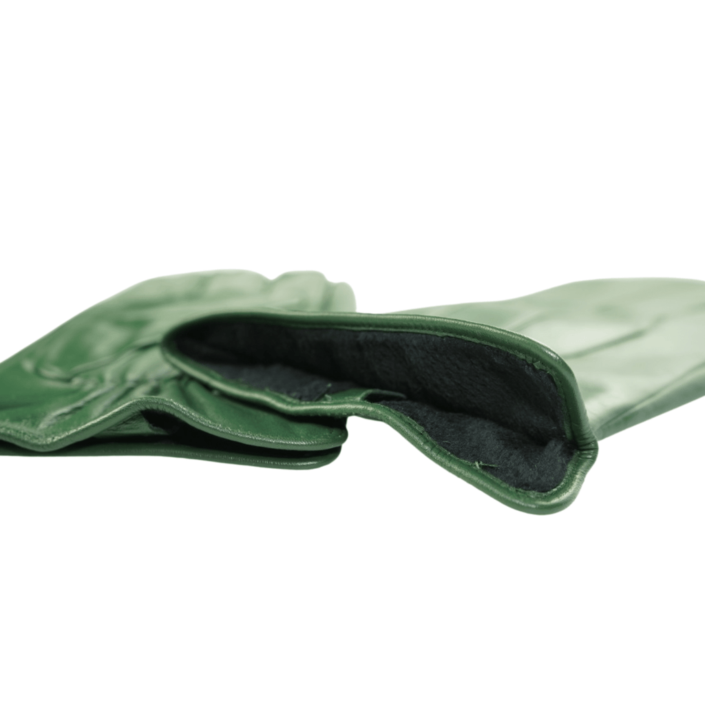 Men's Solid Green Touch Screen Leather Gloves