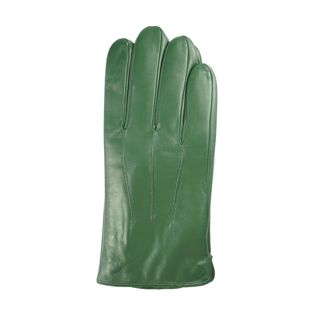 Men's Solid Green Touch Screen Leather Gloves
