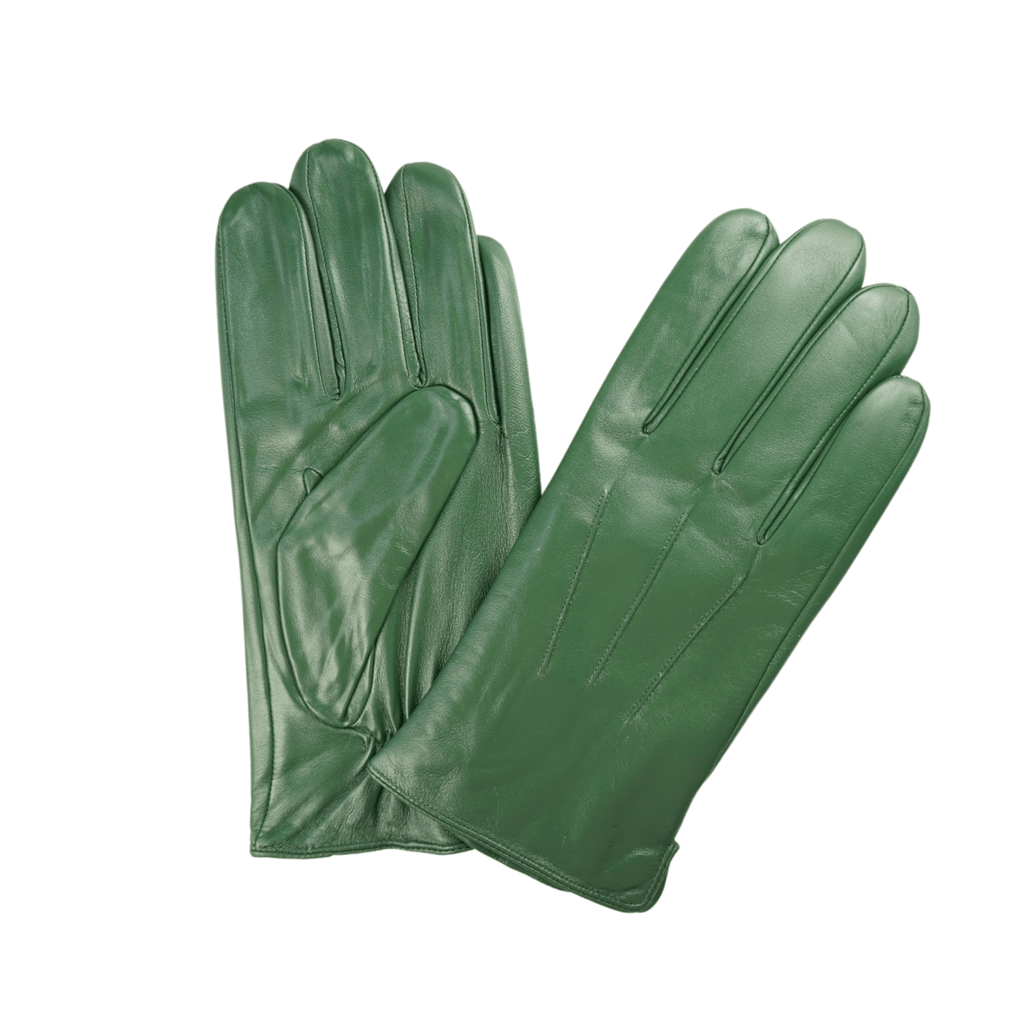 Men's Solid Green Touch Screen Leather Gloves