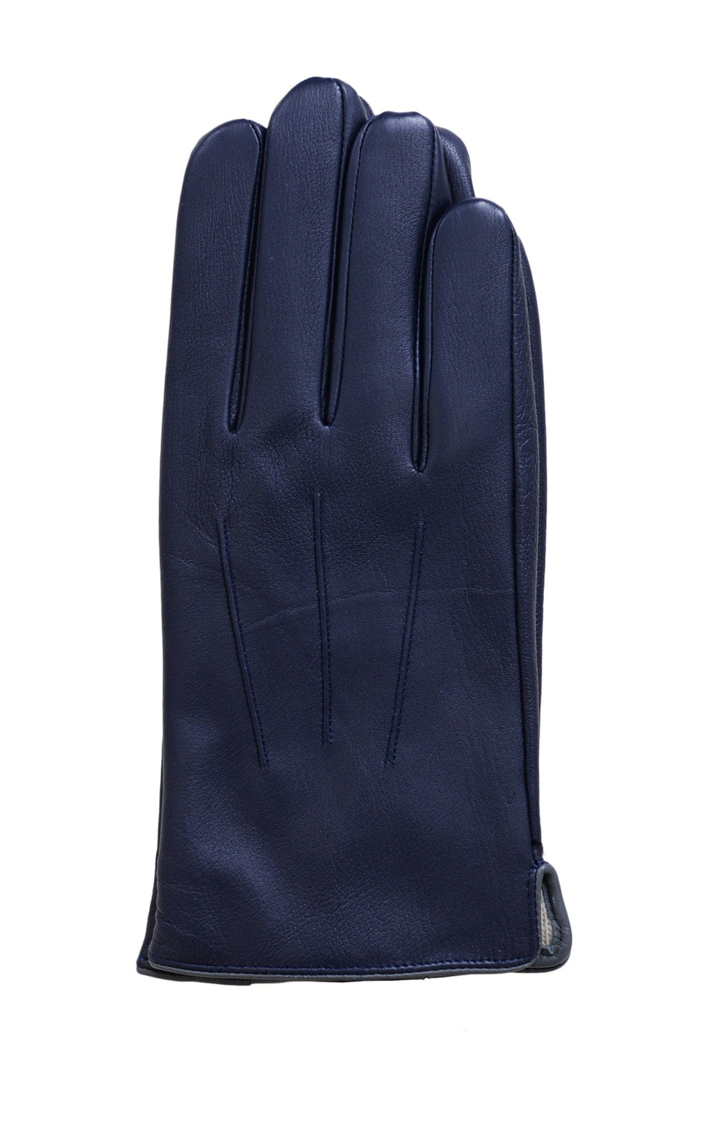 Men's Solid Navy Blue Touch Screen Leather Gloves