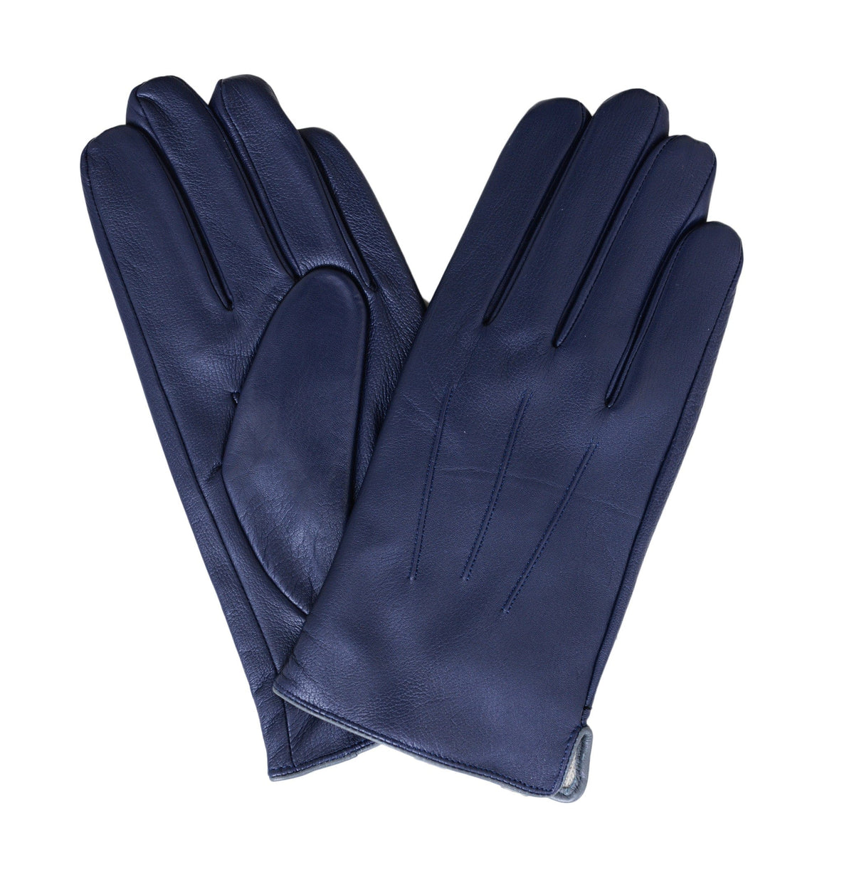 Men's Solid Navy Blue Touch Screen Leather Gloves