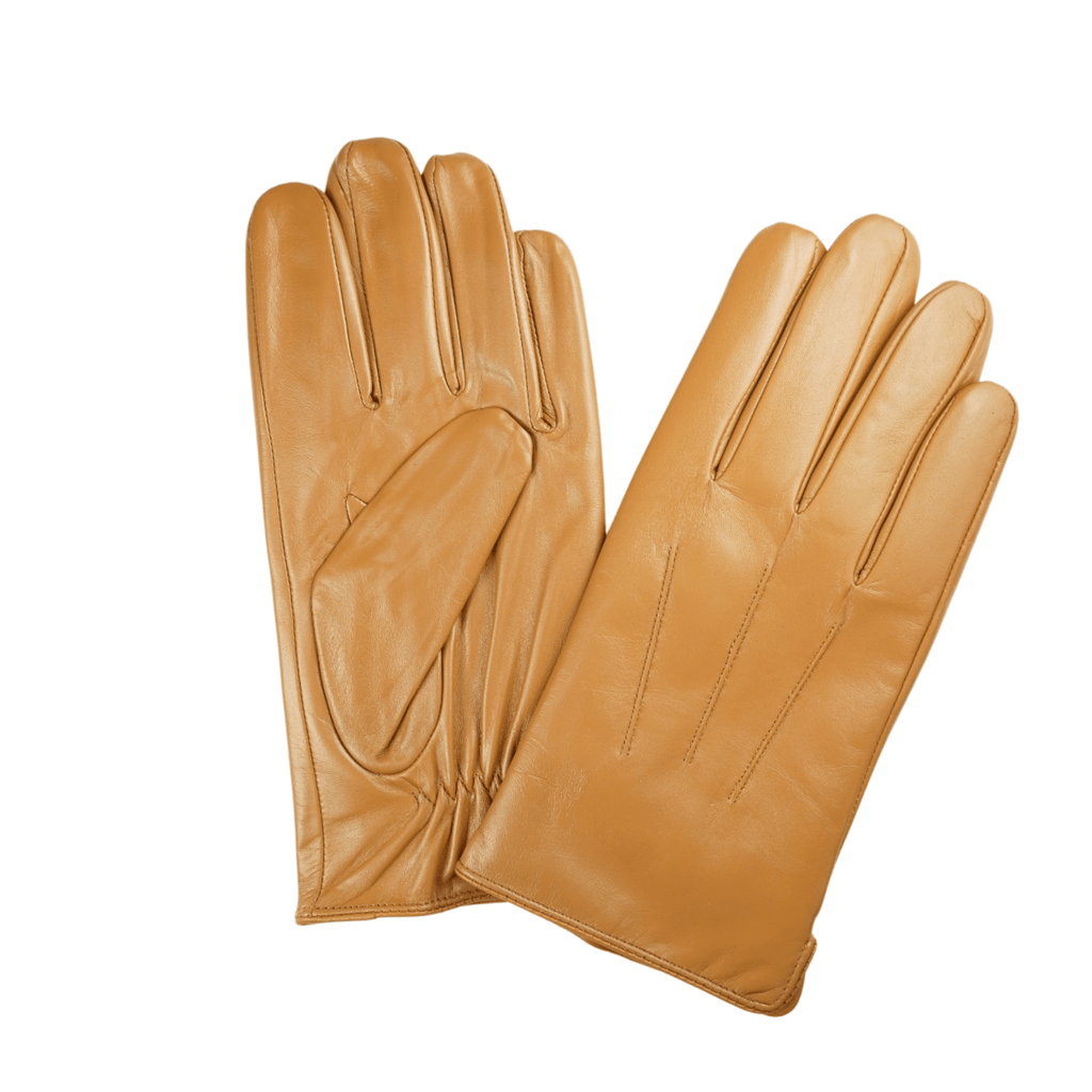 Men's Solid Tan Touch Screen Leather Gloves