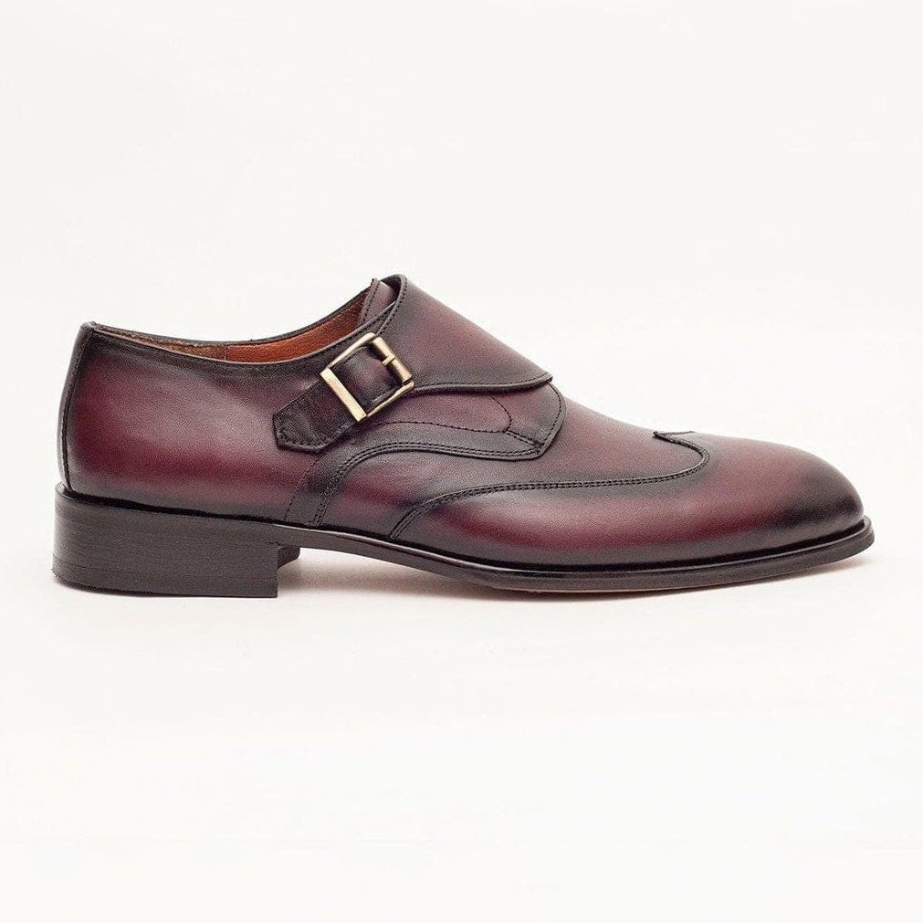 Men's Burgundy Single Monk Strap Leather Dress Shoes