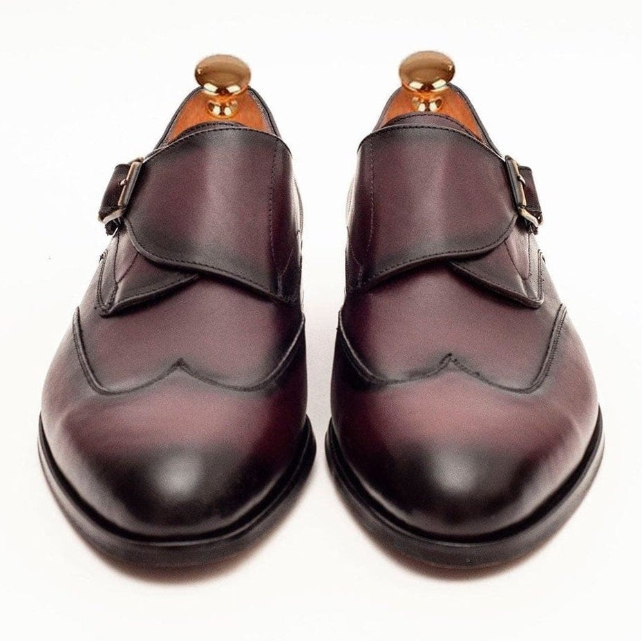 Men's Burgundy Single Monk Strap Leather Dress Shoes