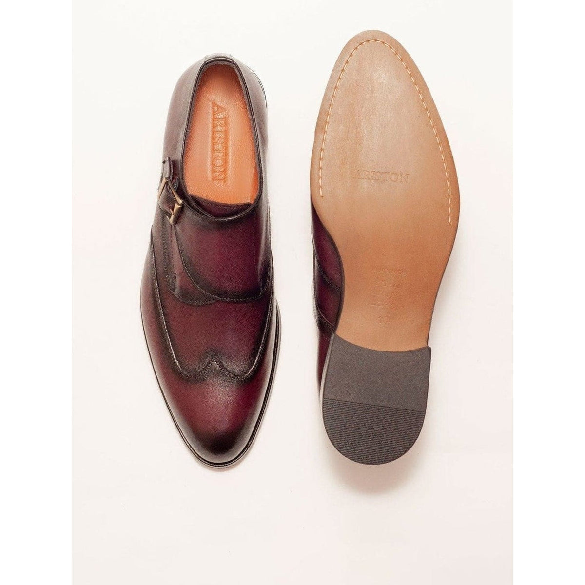 Men's Burgundy Single Monk Strap Leather Dress Shoes