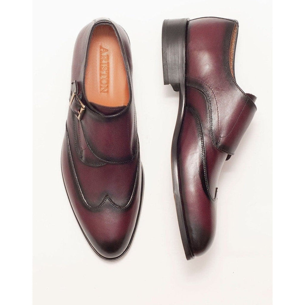 Men's Burgundy Single Monk Strap Leather Dress Shoes
