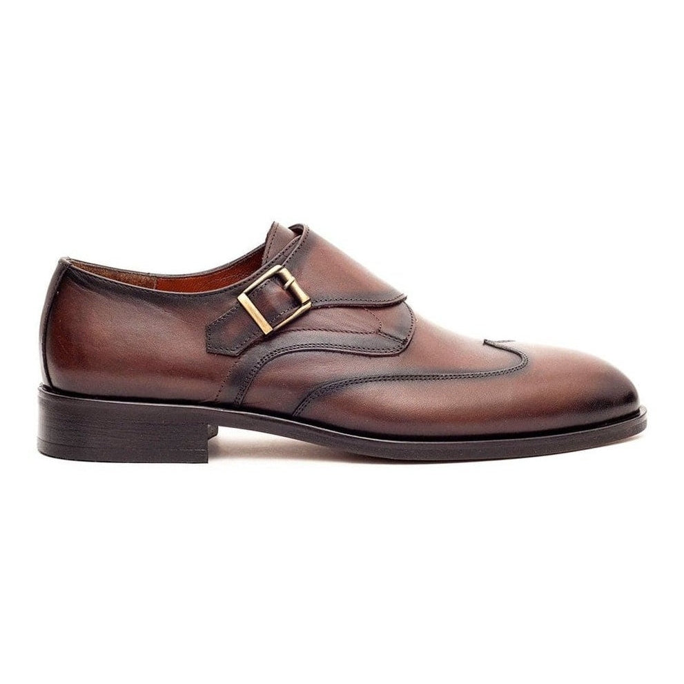 Men's Chestnut Brown Single Monk Strap Leather Dress Shoes