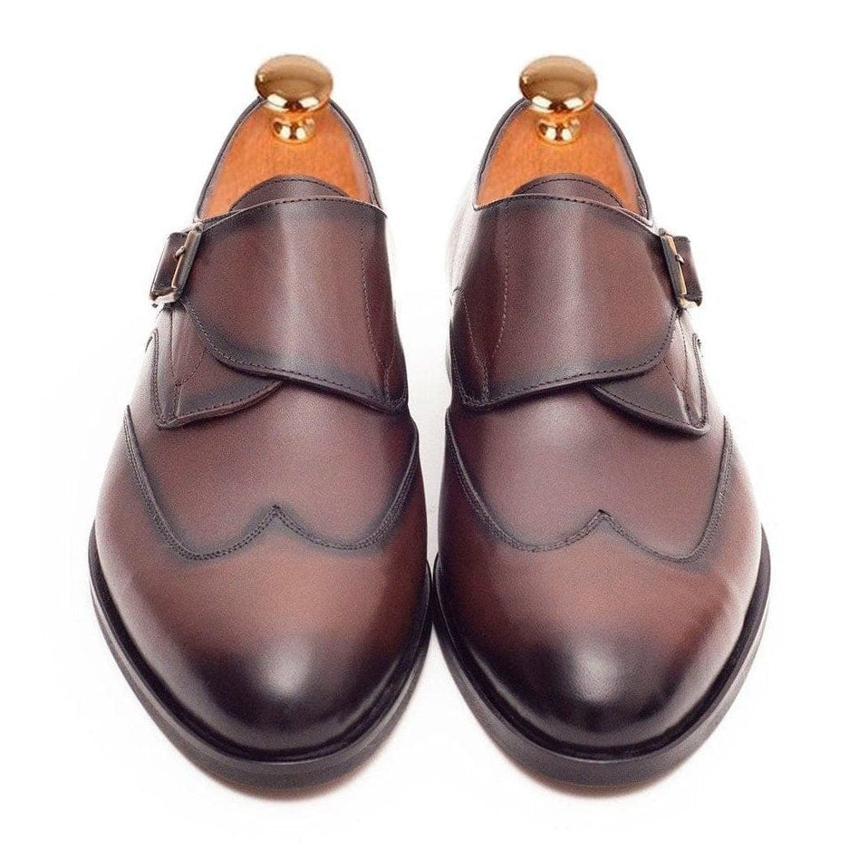 Men's Chestnut Brown Single Monk Strap Leather Dress Shoes