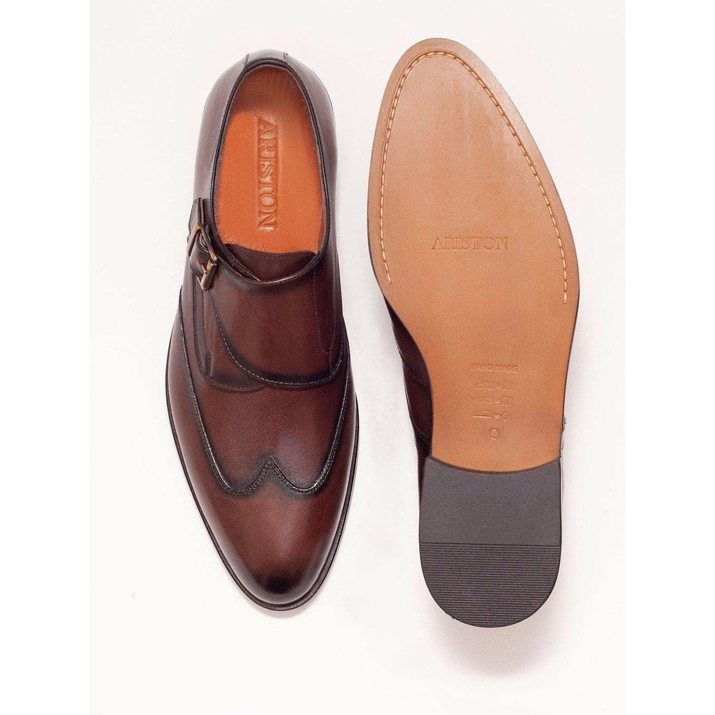 Men's Chestnut Brown Single Monk Strap Leather Dress Shoes