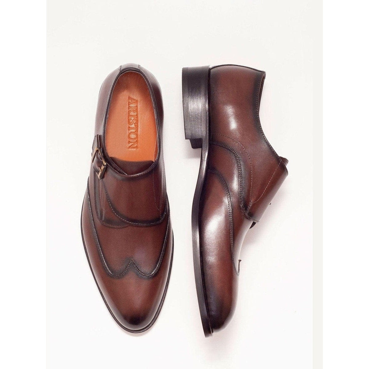 Men's Chestnut Brown Single Monk Strap Leather Dress Shoes