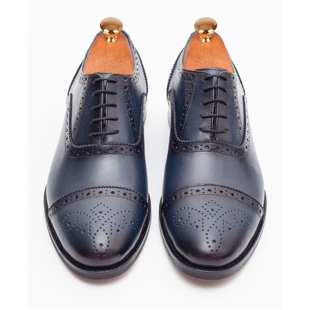 Men's Navy Oxford Lace Up Leather Dress Shoes