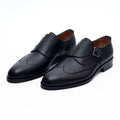 Men's Solid Black Single Monk Strap Leather Dress Shoes