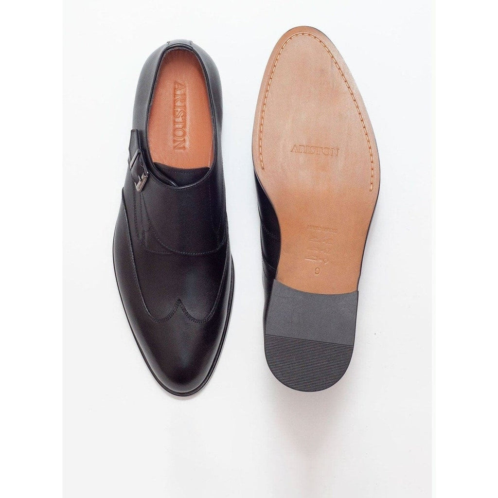 Men's Solid Black Single Monk Strap Leather Dress Shoes