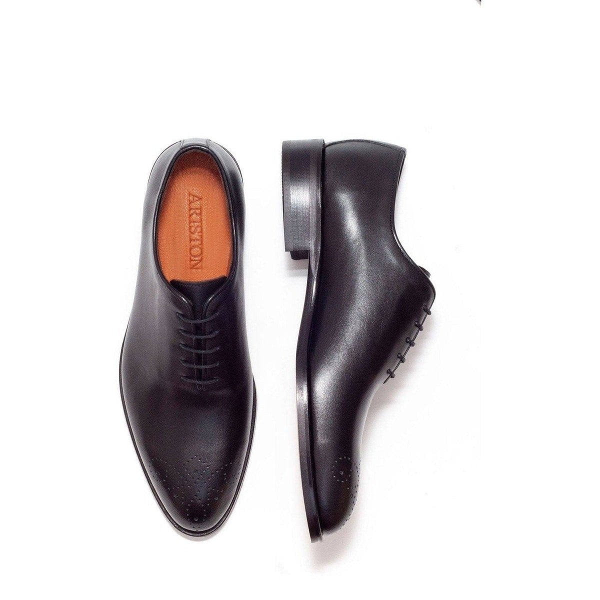Men's Solid Black Whole Cut Oxford Leather Dress Shoes Wide Width