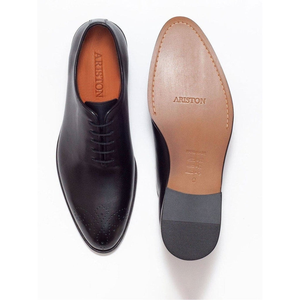 Men's Solid Black Whole Cut Oxford Leather Dress Shoes Wide Width