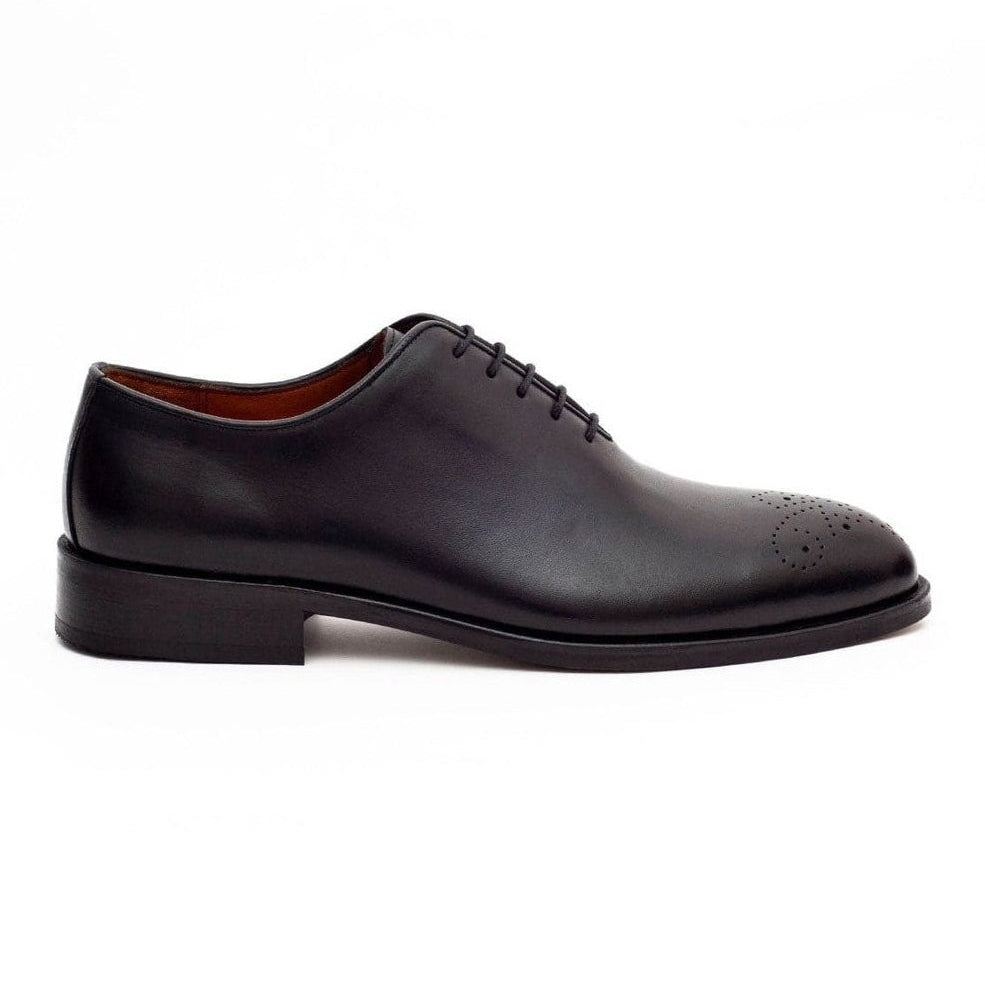 Men's Solid Black Whole Cut Oxford Leather Dress Shoes