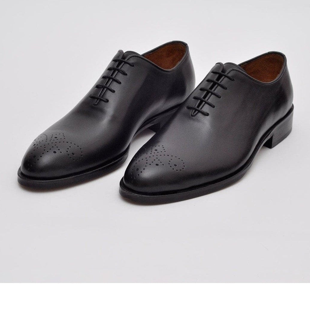 Men's Solid Black Whole Cut Oxford Leather Dress Shoes