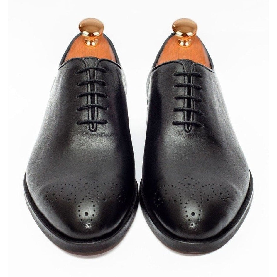 Men's Solid Black Whole Cut Oxford Leather Dress Shoes