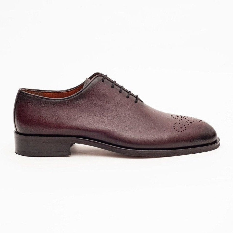 Men's Solid Burgundy Whole Cut Oxford Leather Dress Shoes