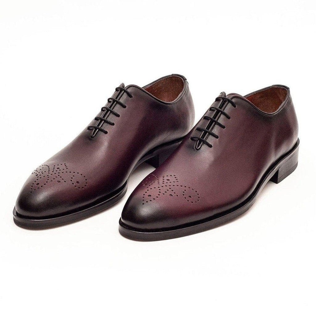 Men's Solid Burgundy Whole Cut Oxford Leather Dress Shoes