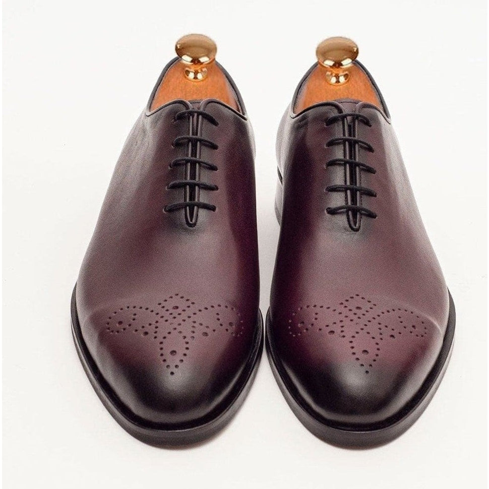 Men's Solid Burgundy Whole Cut Oxford Leather Dress Shoes
