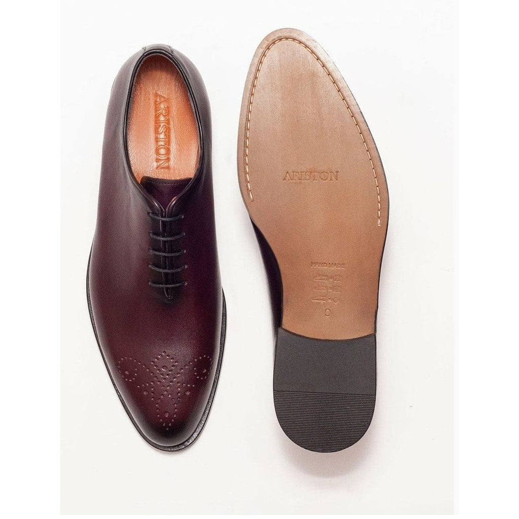 Men's Solid Burgundy Whole Cut Oxford Leather Dress Shoes