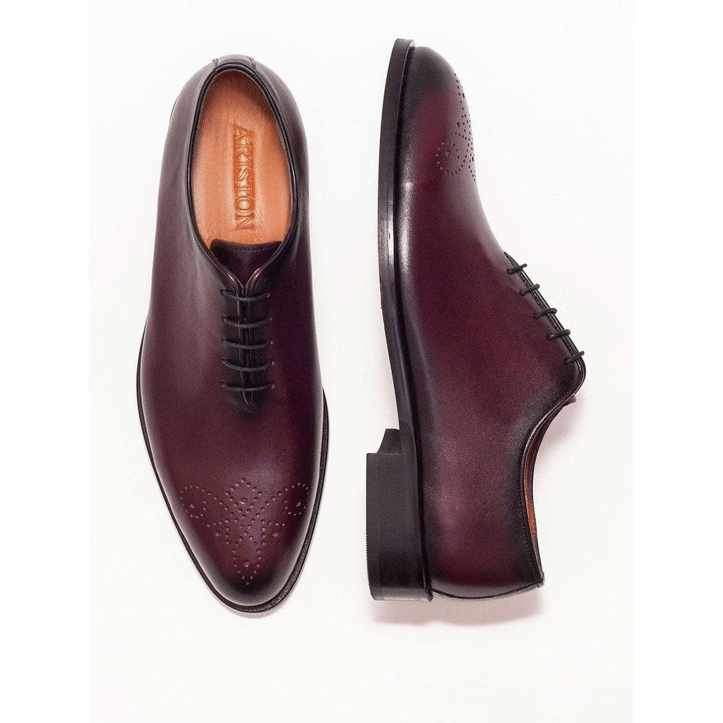 Men's Solid Burgundy Whole Cut Oxford Leather Dress Shoes