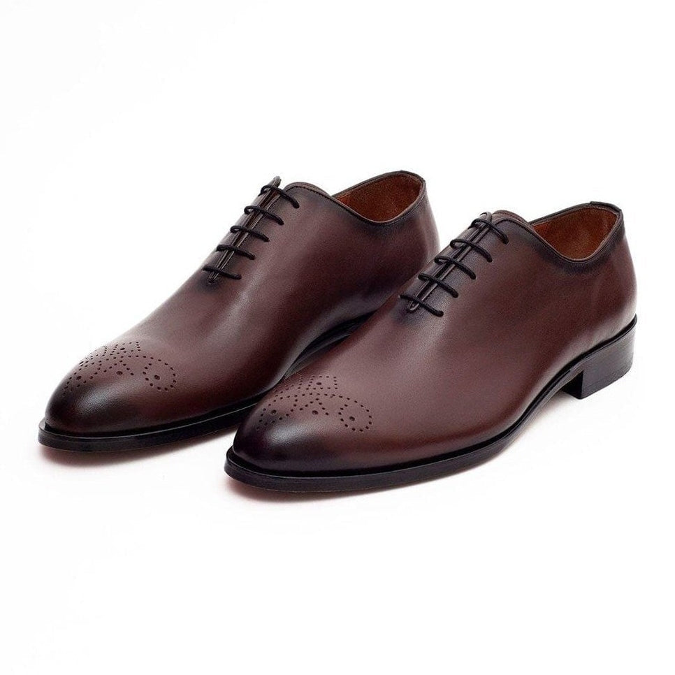 Men's Solid Chestnut Brown Whole Cut Oxford Leather Dress Shoes