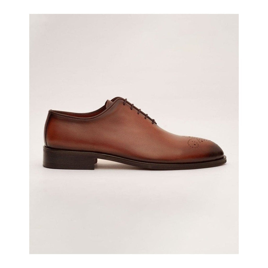 Men's Solid Cognac Whole Cut Oxford Leather Dress Shoes