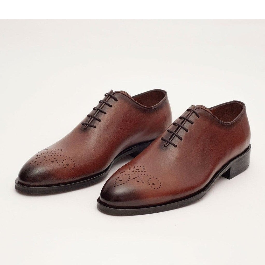 Men's Solid Cognac Whole Cut Oxford Leather Dress Shoes