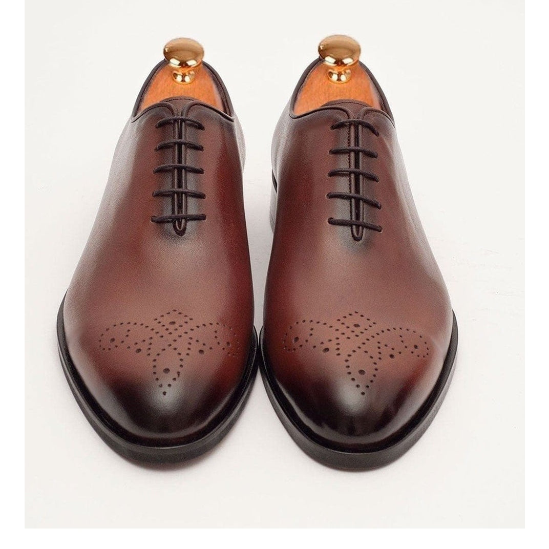 Men's Solid Cognac Whole Cut Oxford Leather Dress Shoes