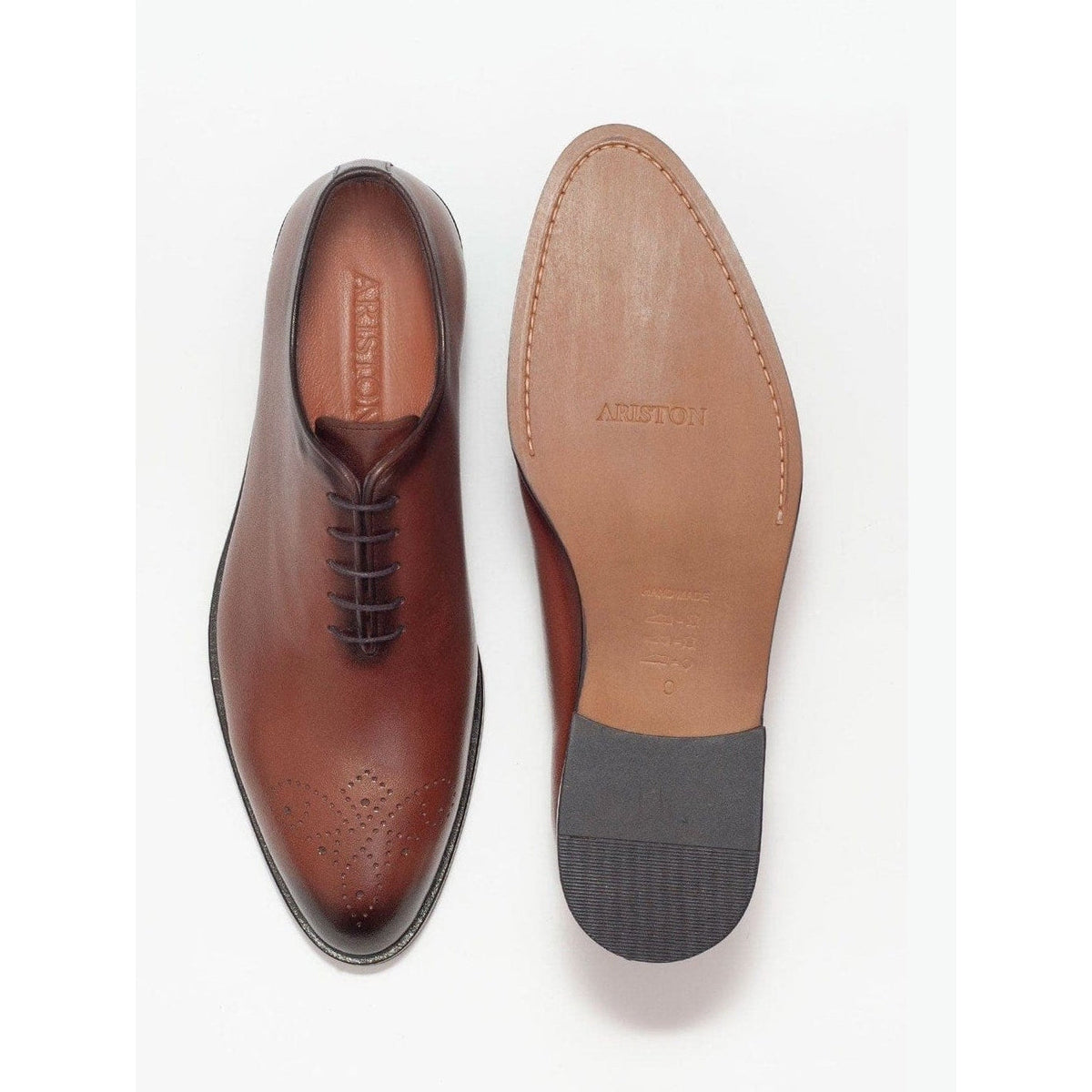 Men's Solid Cognac Whole Cut Oxford Leather Dress Shoes