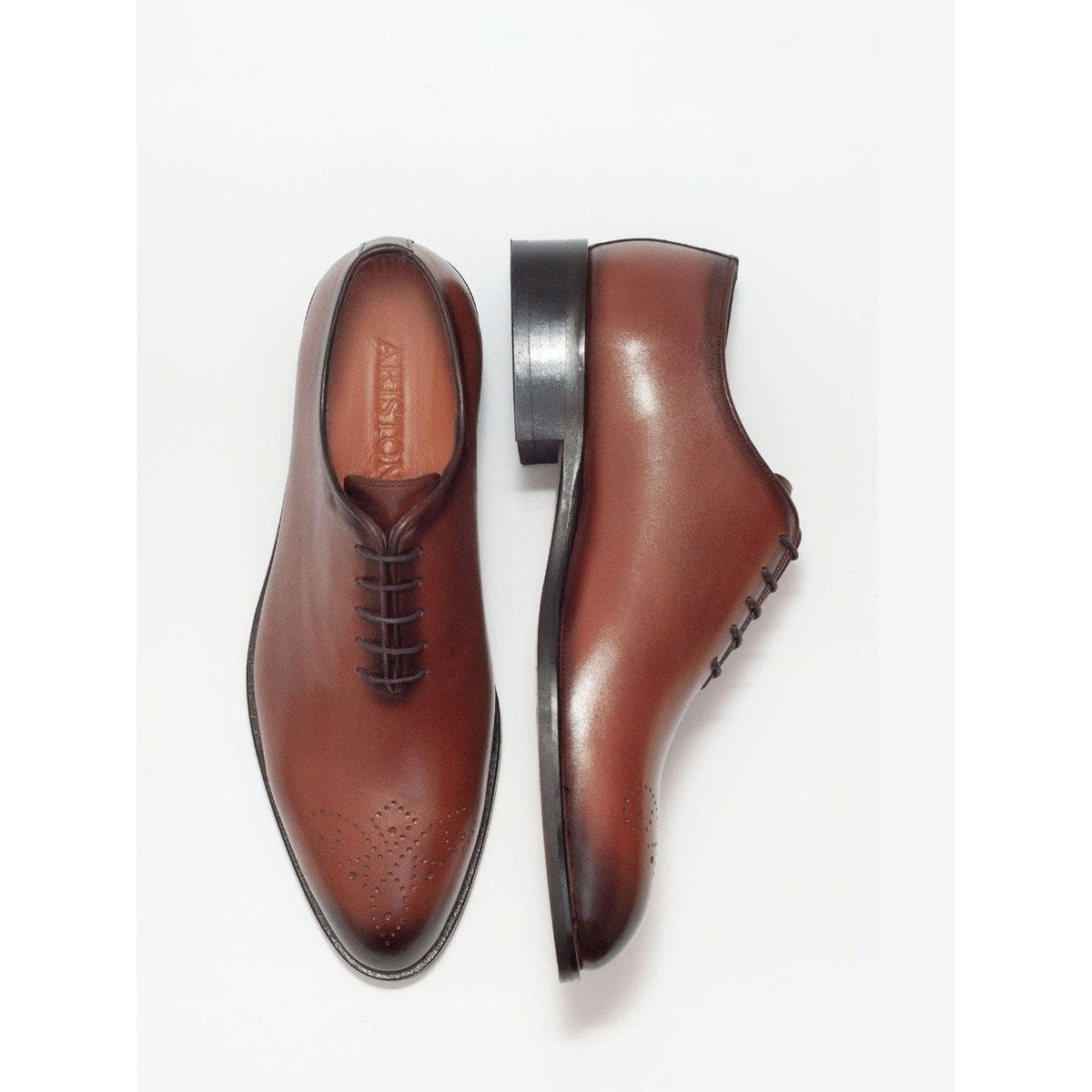 Men's Solid Cognac Whole Cut Oxford Leather Dress Shoes