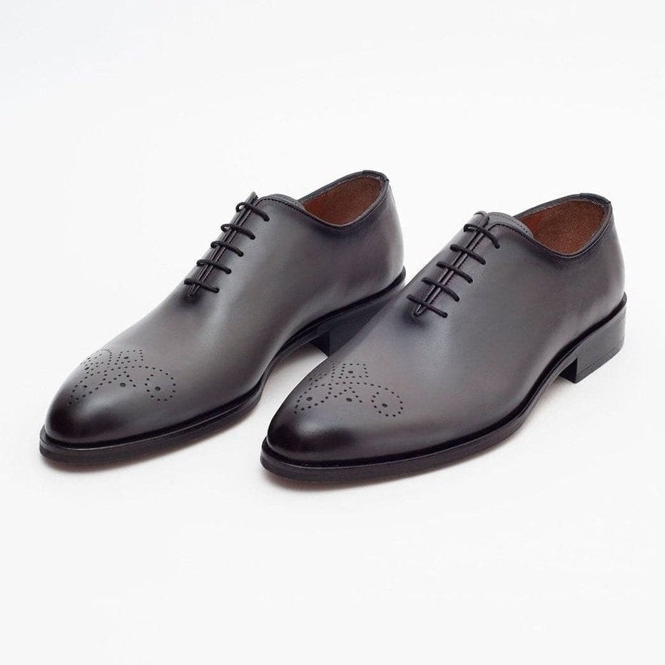 Men's Solid Gray Whole Cut Oxford Leather Dress Shoes