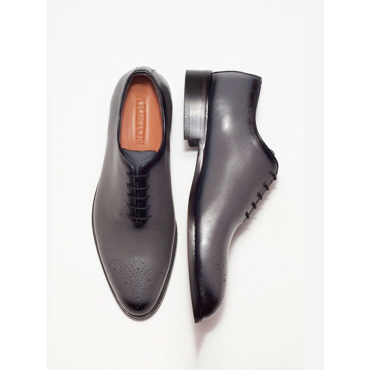 Men's Solid Gray Whole Cut Oxford Leather Dress Shoes