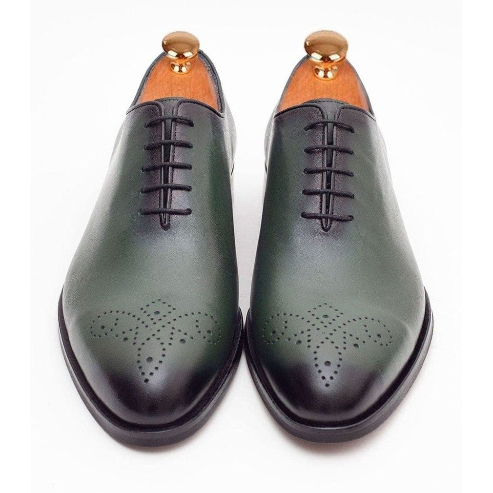 Men's Solid Green Whole Cut Oxford Leather Dress Shoes