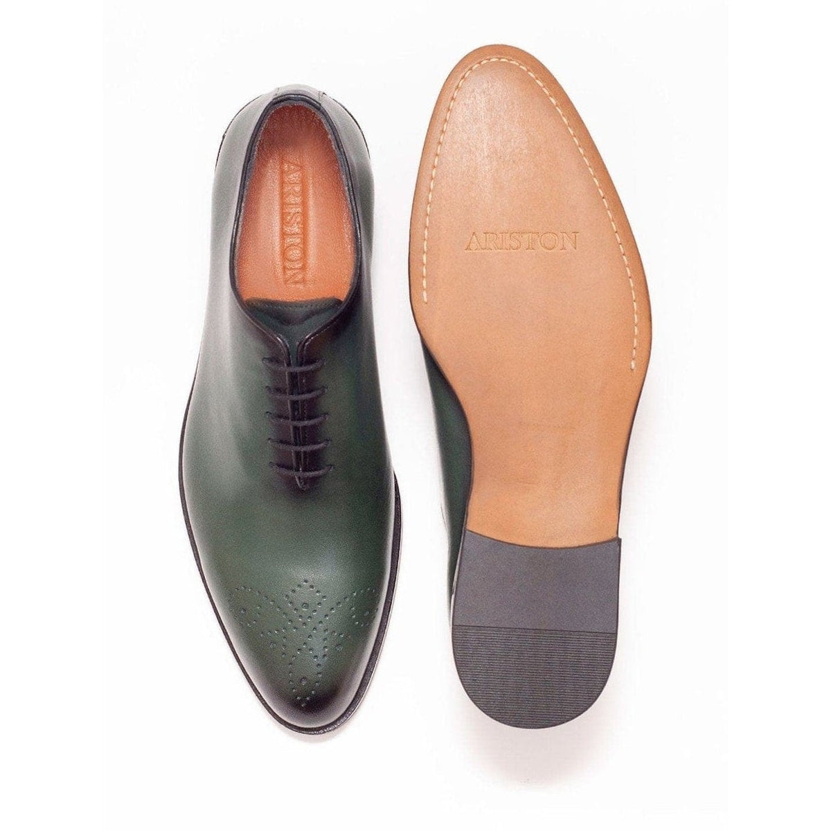 Men's Solid Green Whole Cut Oxford Leather Dress Shoes