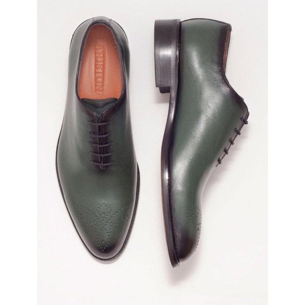 Men's Solid Green Whole Cut Oxford Leather Dress Shoes
